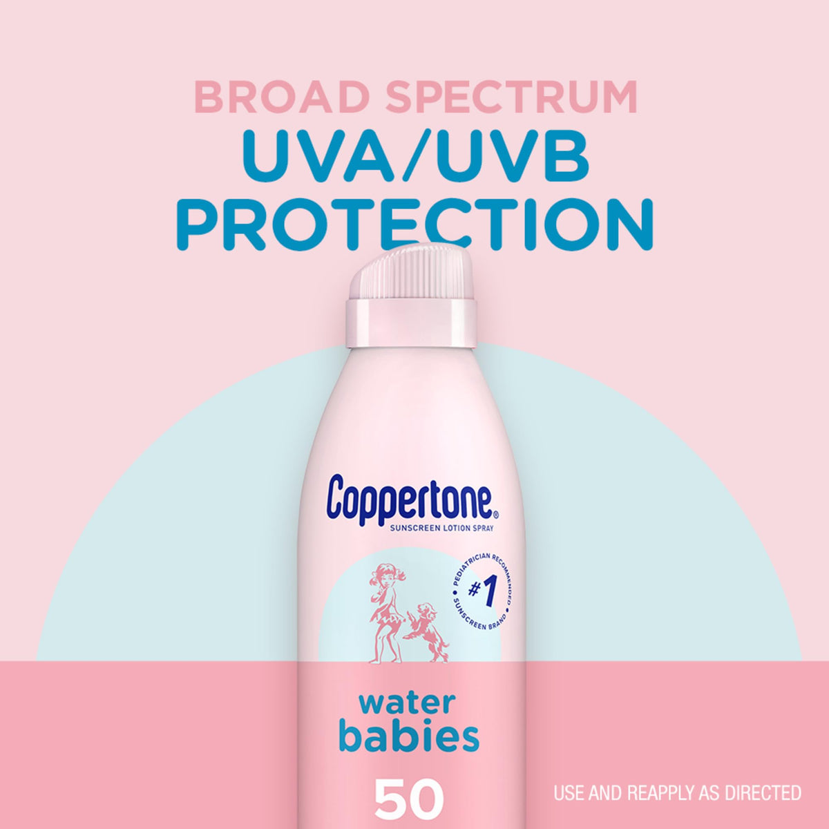 Coppertone WaterBabies visible spray close-up ensures correct application