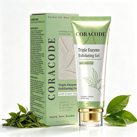 CORACODE front packaging showing triple enzyme peel gel for smoother skin