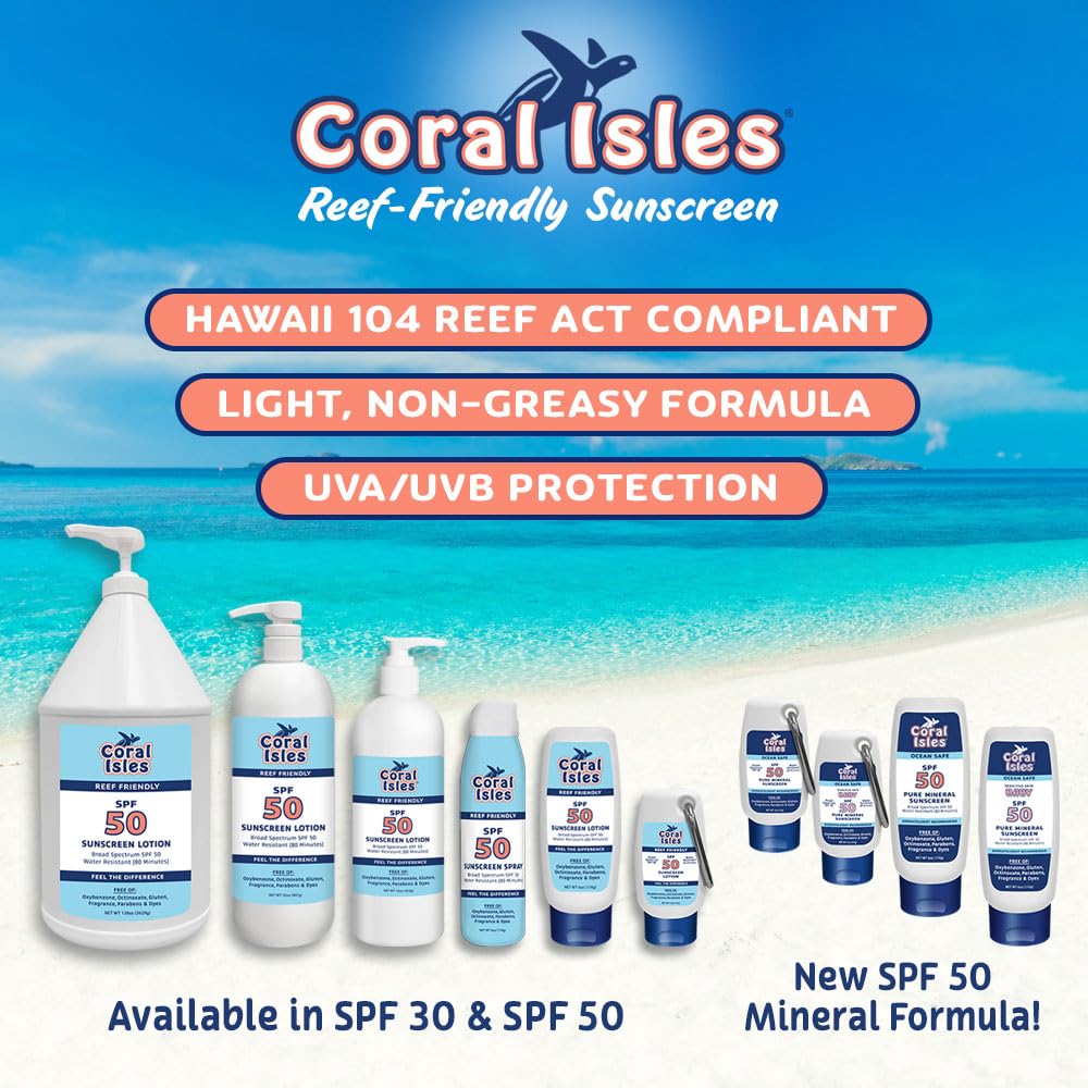 Coral Isles sunscreen in use at beach offering water-resistant protection