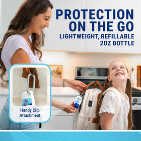 Coral Isles bottle clipped to a backpack for hands-free convenience