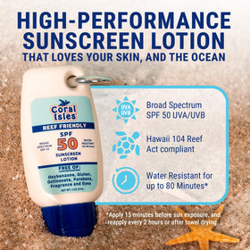 Coral Isles close-up of lotion texture demonstrating lightweight spreadability