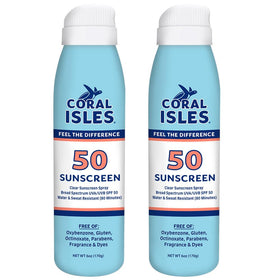 Coral Isles front label showing SPF 50 and reef-safe benefit