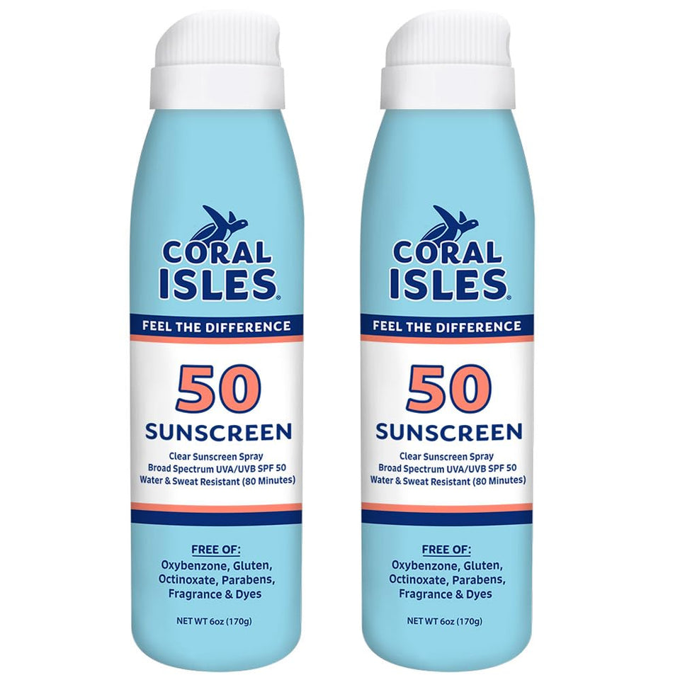Coral Isles front label showing SPF 50 and reef-safe benefit