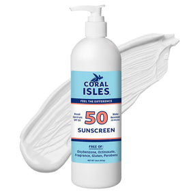 Coral Isles front packaging 16oz bottle showing SPF 50 protection