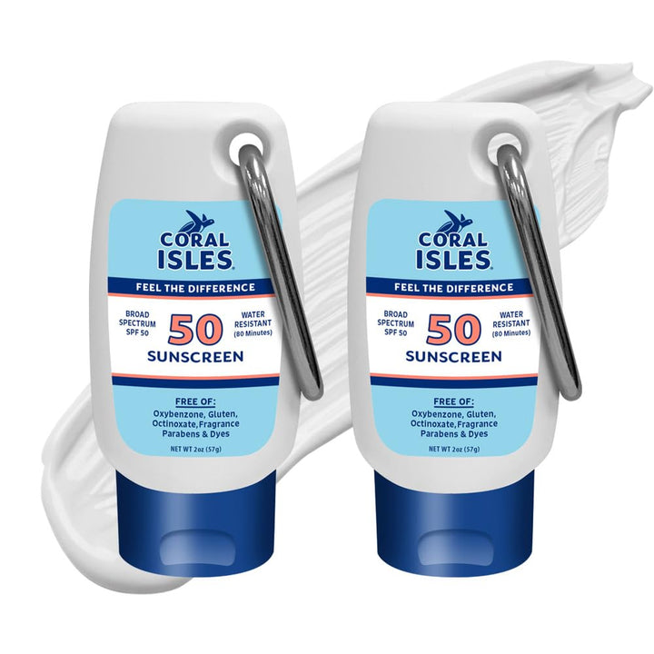 Coral Isles front packaging showing SPF 50 and reef-safe benefit