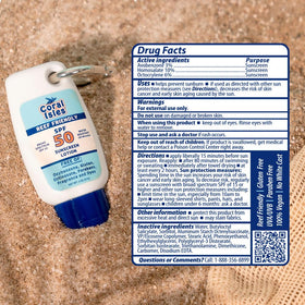 Coral Isles ingredients label showing reef-safe and paraben-free formulation