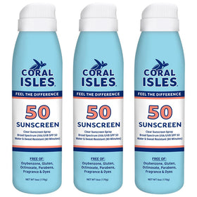 Coral Isles front packaging showing SPF 50 and reef-friendly benefits