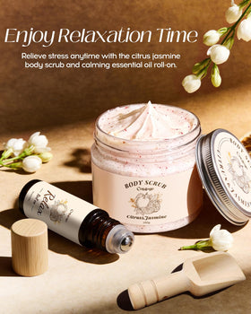 Coralogo bath salts with carved wooden spoon measuring for soothing baths