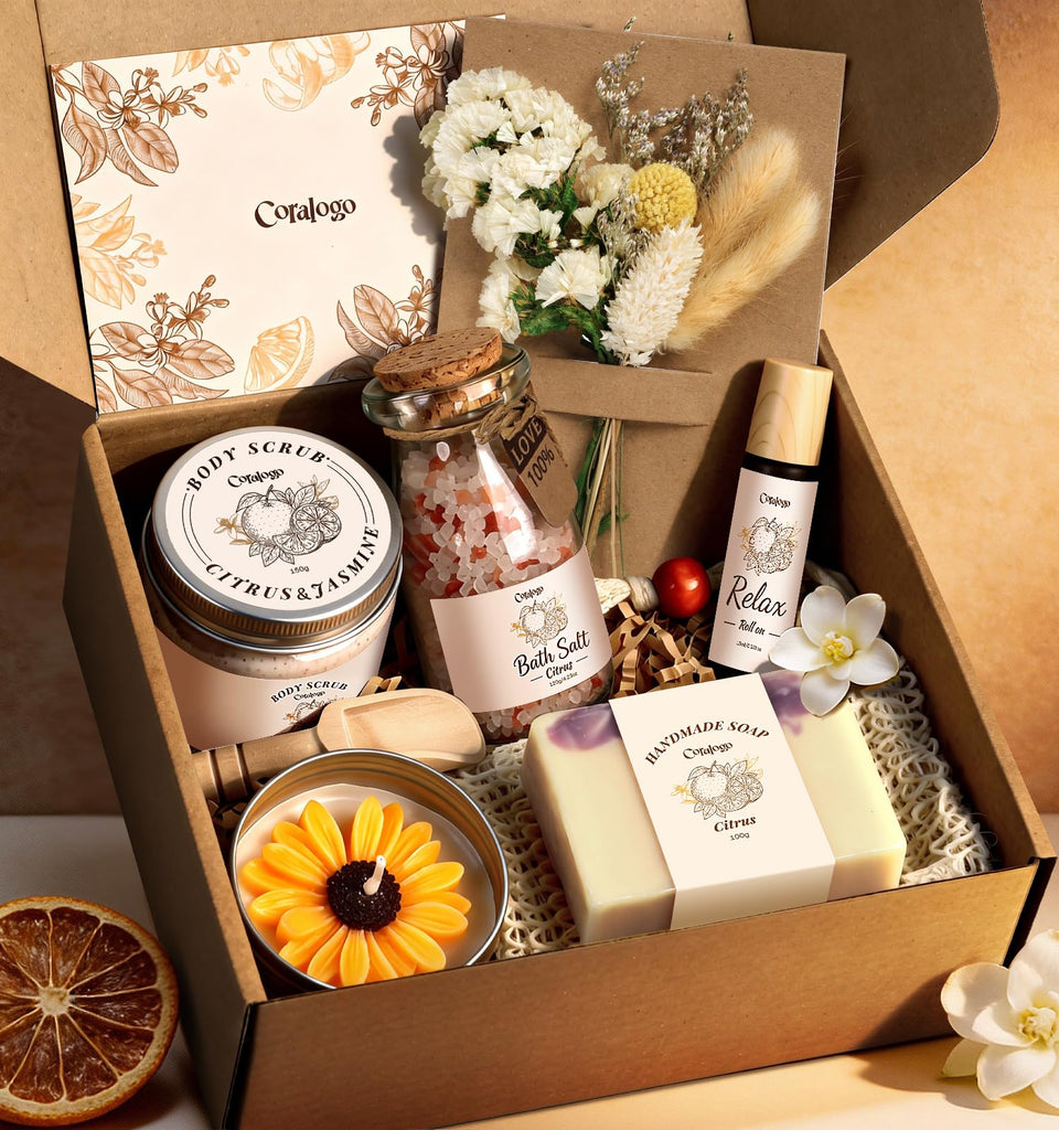 Coralogo front packaging showing full spa set and elegant gift box benefit of ready gifting
