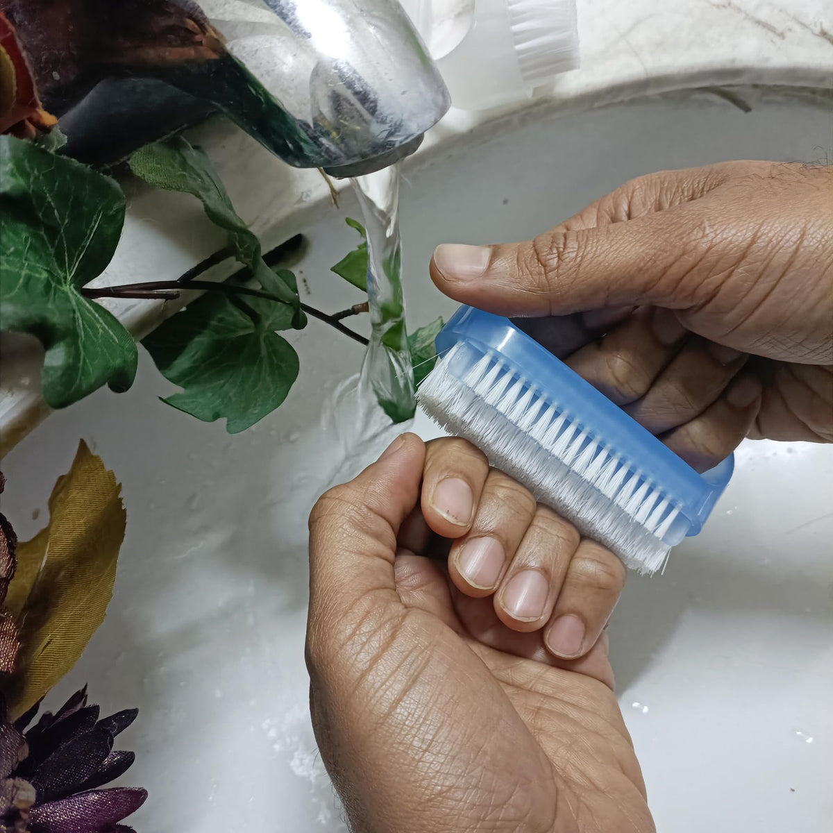 Coralpearl being used during a fingernail manicure for controlled cleaning