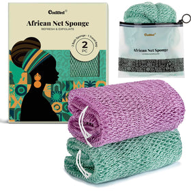CORATED front packaging showing authentic African net sponge and gift-ready box benefit convenience
