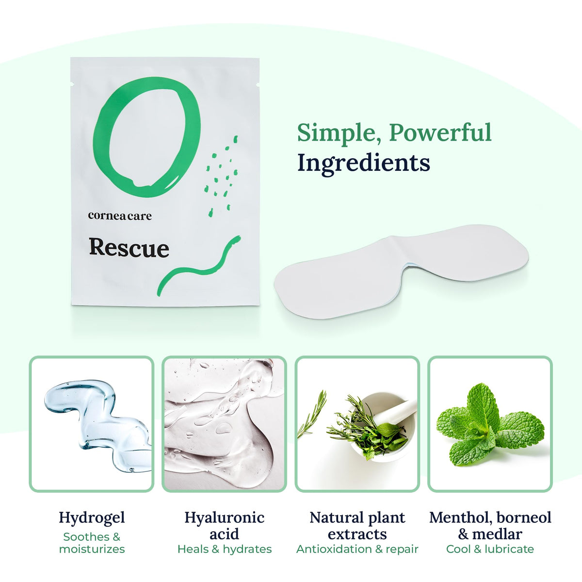 CorneaCare ingredient label close-up showing simple five-ingredient formula