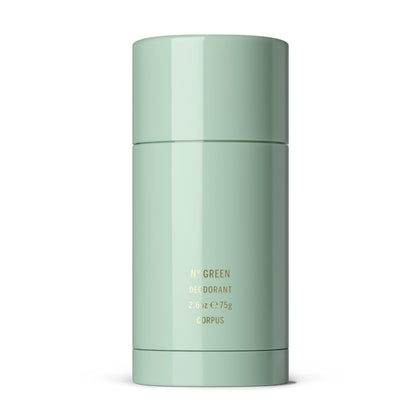 CORPUS Nº Green front view of deodorant stick showing clean design and benefit
