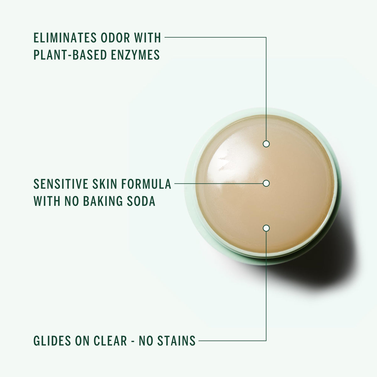 Corpus deodorant stick top angle being applied to underarm, gentle protection