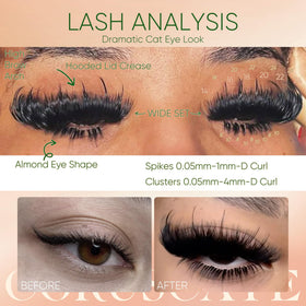 CORUSCATE bottom lash clusters beside a ruler showing compact 8–10mm size