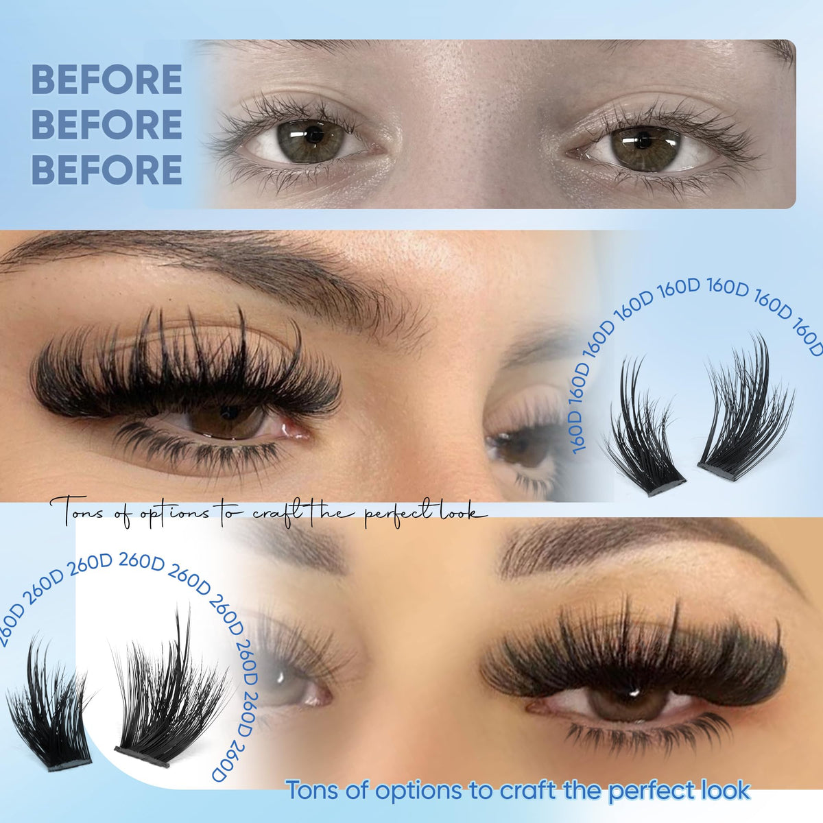 CORUSCATE bottom lashes layout showing delicate lower lash clusters for balanced looks