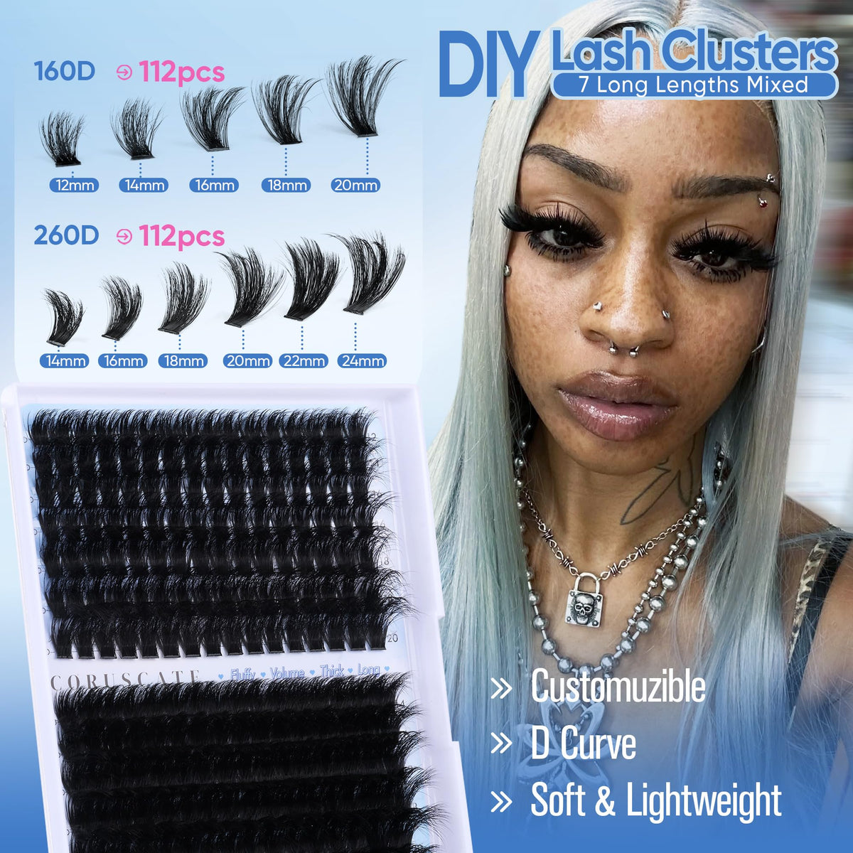 CORUSCATE ruler length comparison showing 12–24mm options for customized looks