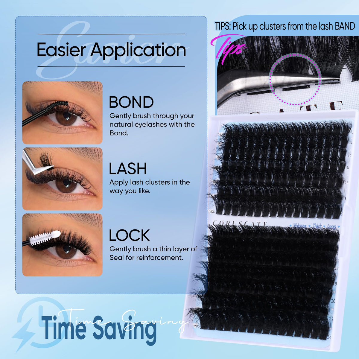 CORUSCATE evening glam lifestyle shot showing bold lashes for camera-ready impact