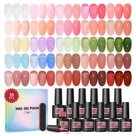COSCELIA front packaging showing 25 jelly gel polish colors and complete kit benefit