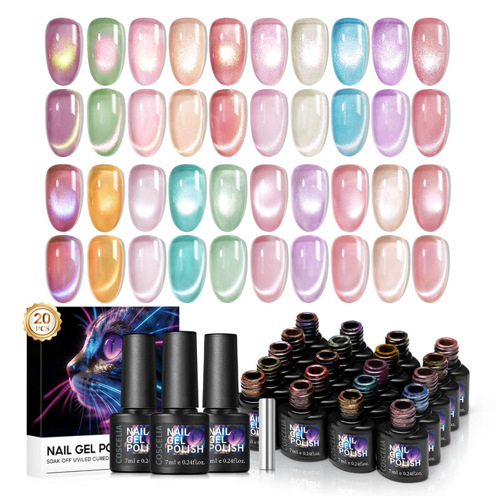 COSCELIA front packaging showing 20 colorful bottles and magnet for easy gifting