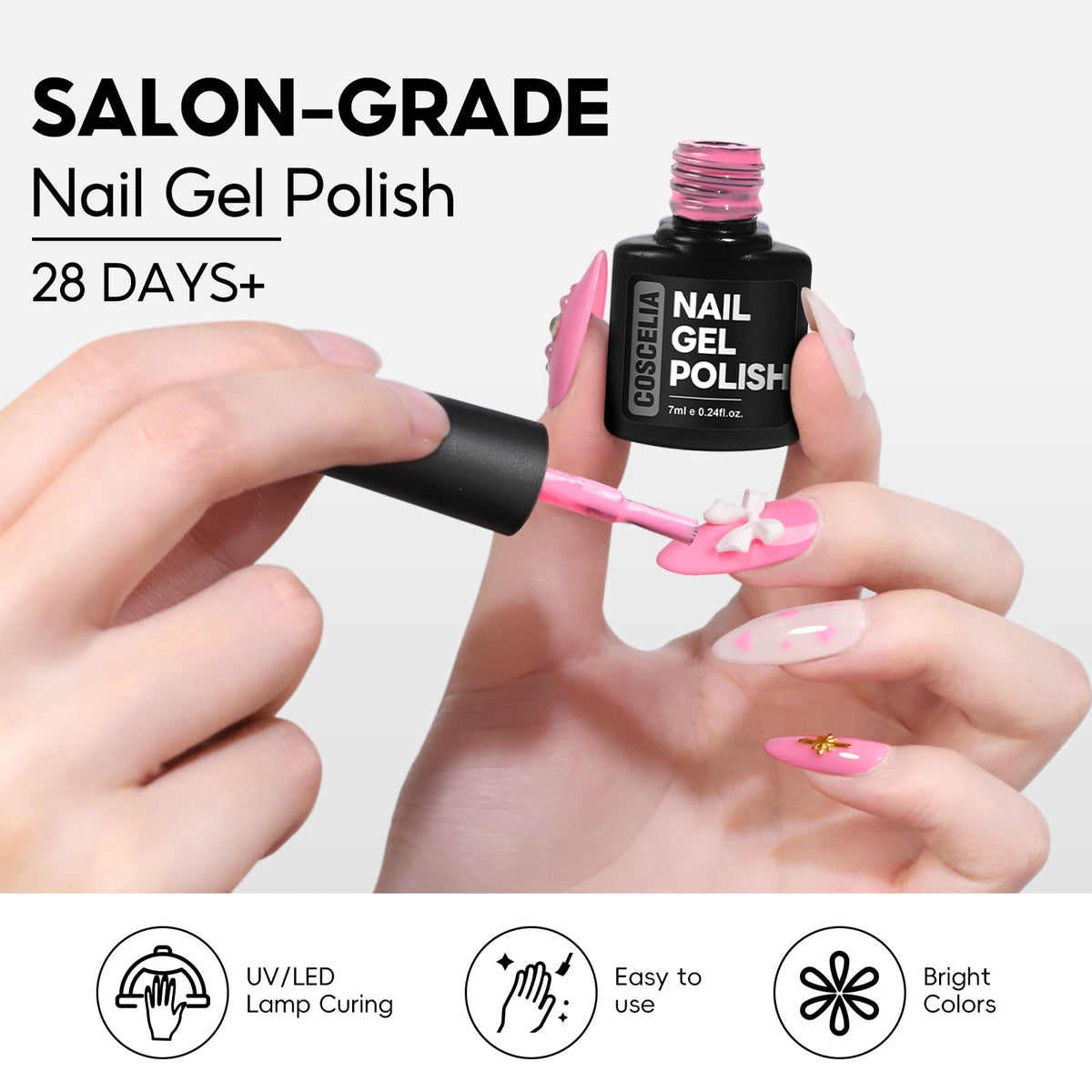 COSCELIA golden glitter top coat sparkle detail adding festive shimmer to nails
