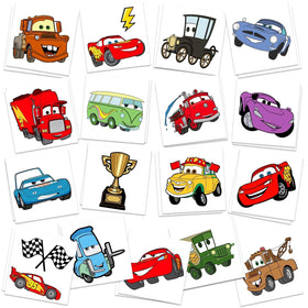 Cosershow front packaging showing 34-piece cars temporary tattoo set and bright benefit