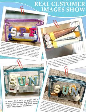 COSHAYSOO pouch packed with sunscreen and makeup for organized storage