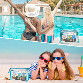 COSHAYSOO pouch beside sunscreen bottles shows compact size advantage