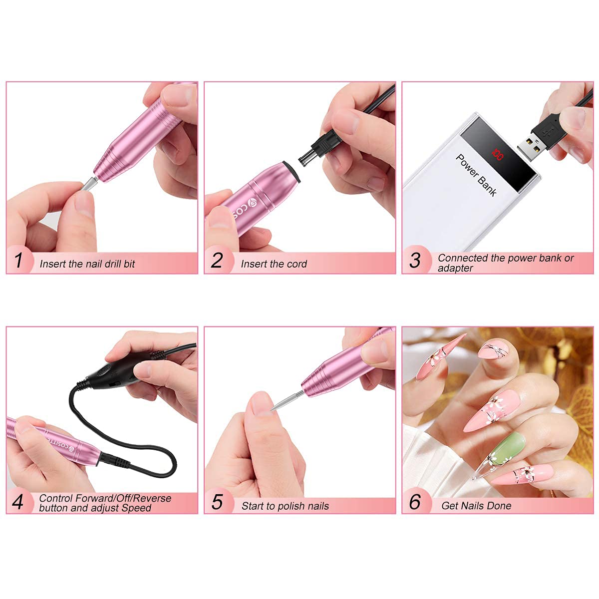 COSITTE nail drill in use during a manicure demonstrating precise shaping benefit