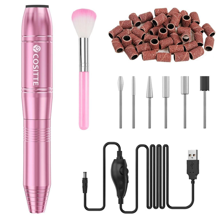 COSITTE electric nail drill front view showing controls and USB port for easy power