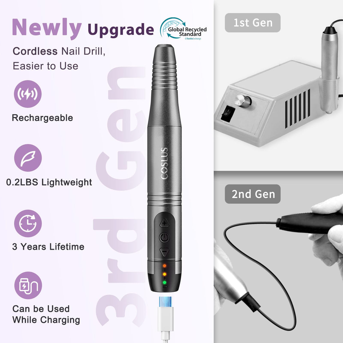 COSLUS C20 close-up of metal bit tip highlighting precise shaping benefit