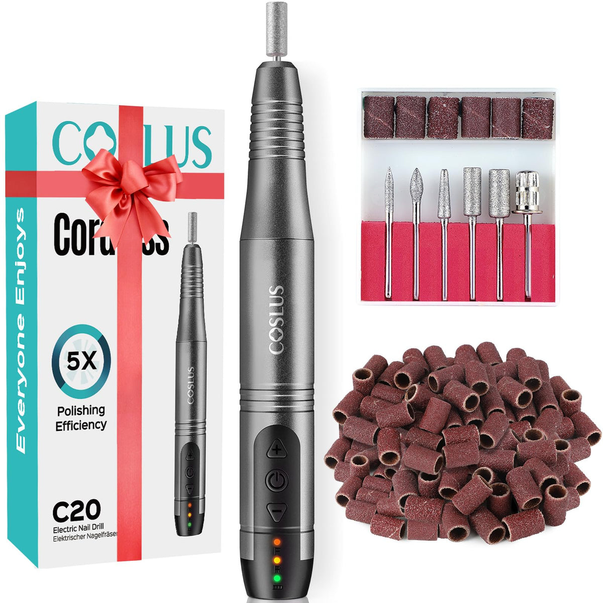 COSLUS C20 front view showing compact cordless drill and ergonomic grip for precision