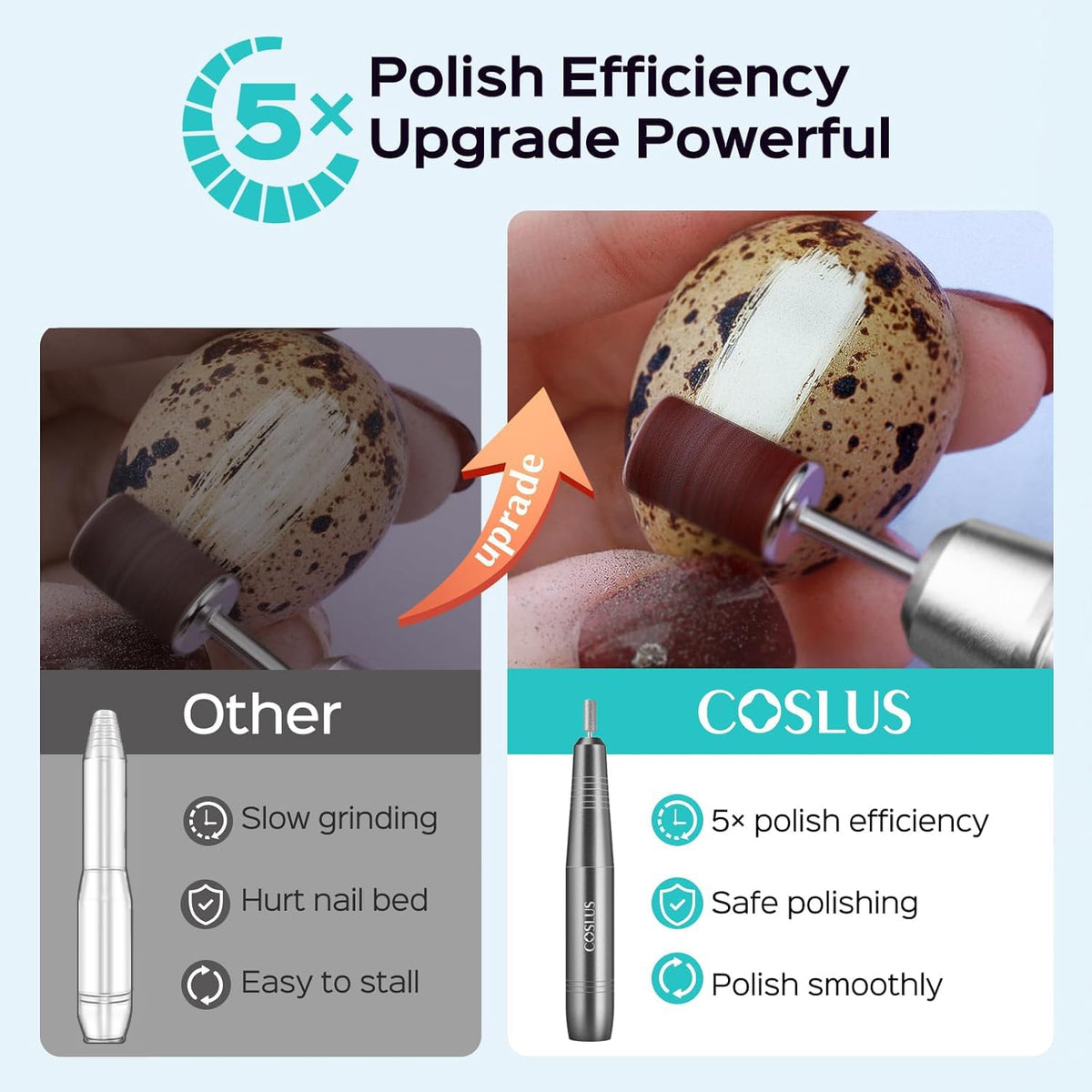 COSLUS C40 handpiece close-up highlighting ergonomic pen-shaped grip benefit