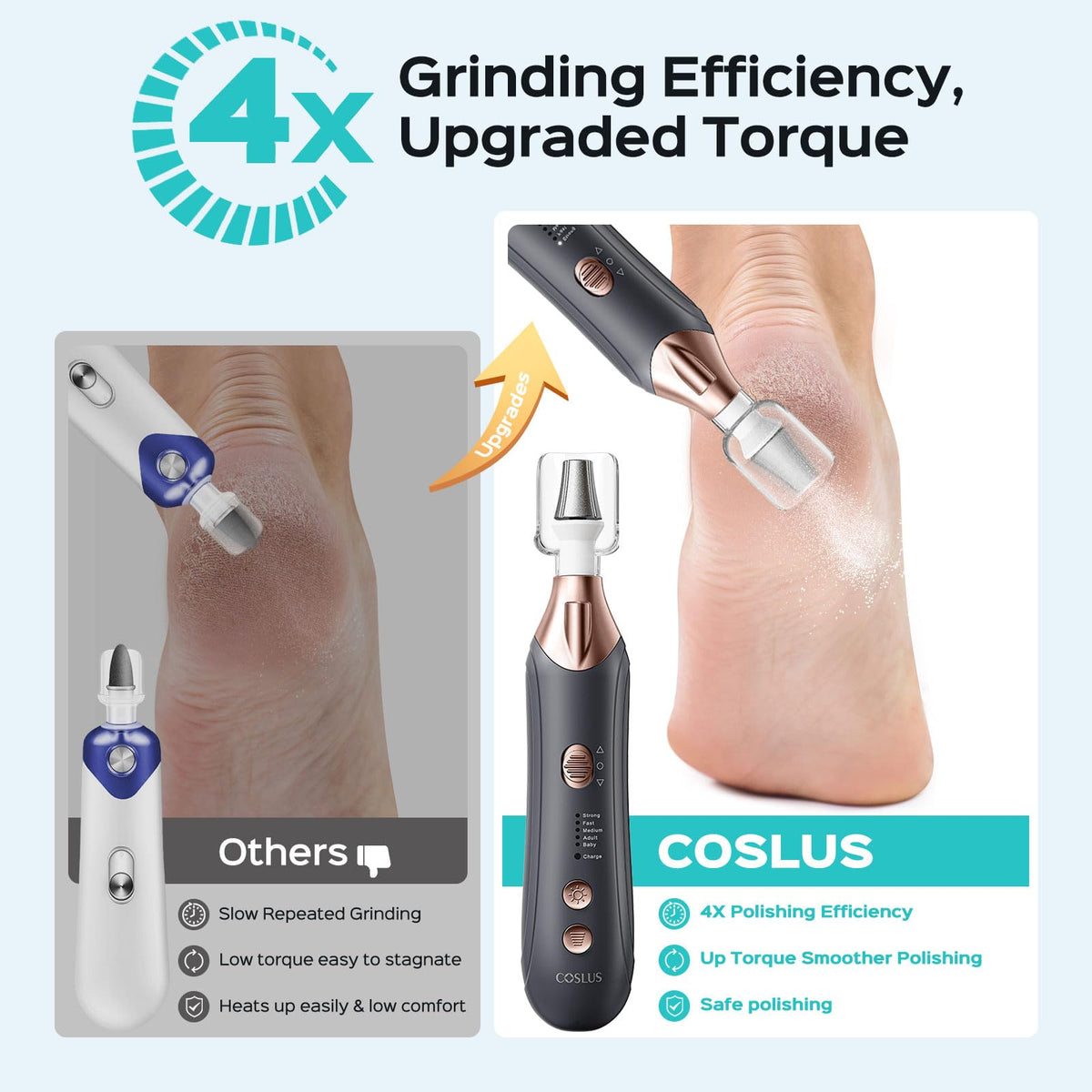 COSLUS C43 wider sapphire wheel closeup highlighting larger grinding range advantage