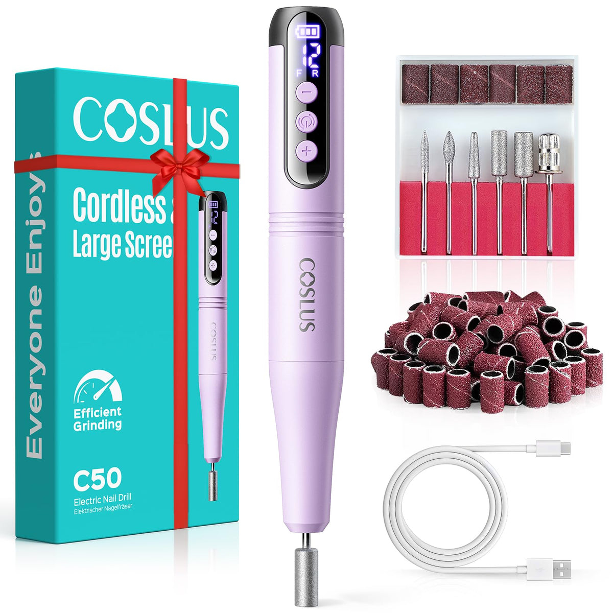 COSLUS C50 front view showing compact purple pen and controls for precise filing