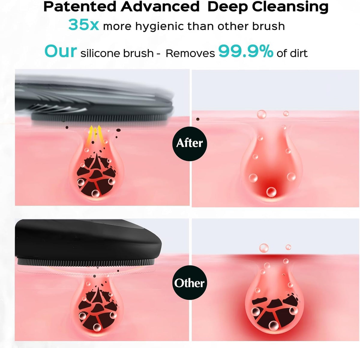 COSLUS bristles closeup highlighting soft silicone texture for gentle deep cleansing