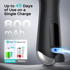 COSLUS USB charging port detail highlighting fast, portable recharging