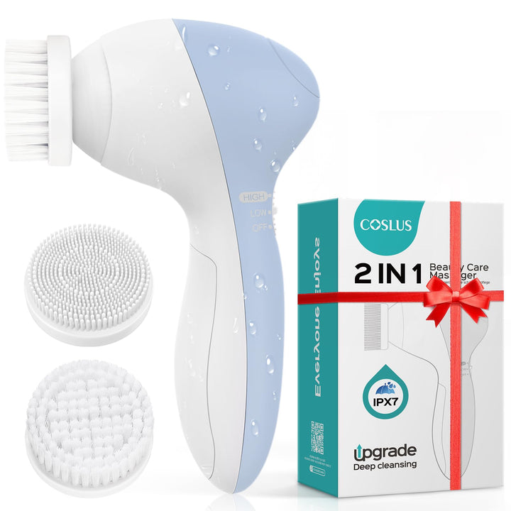 COSLUS front packaging showing device and heads, clear product benefits