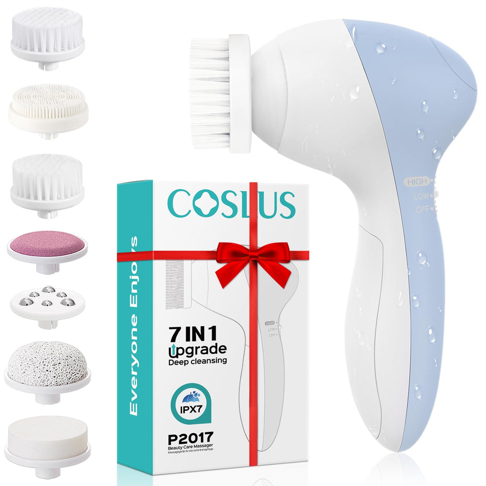 COSLUS front view with kit showing all seven attachments and case, clear organization benefit