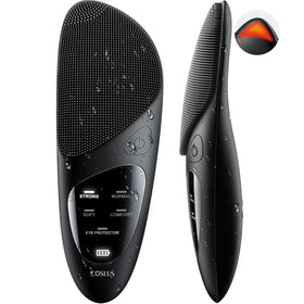 COSLUS front view of facial cleanser showing compact design and grip benefit
