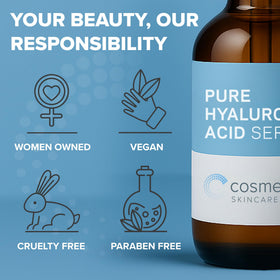 Cosmedica bottle next to botanicals suggesting clean, pure formulation