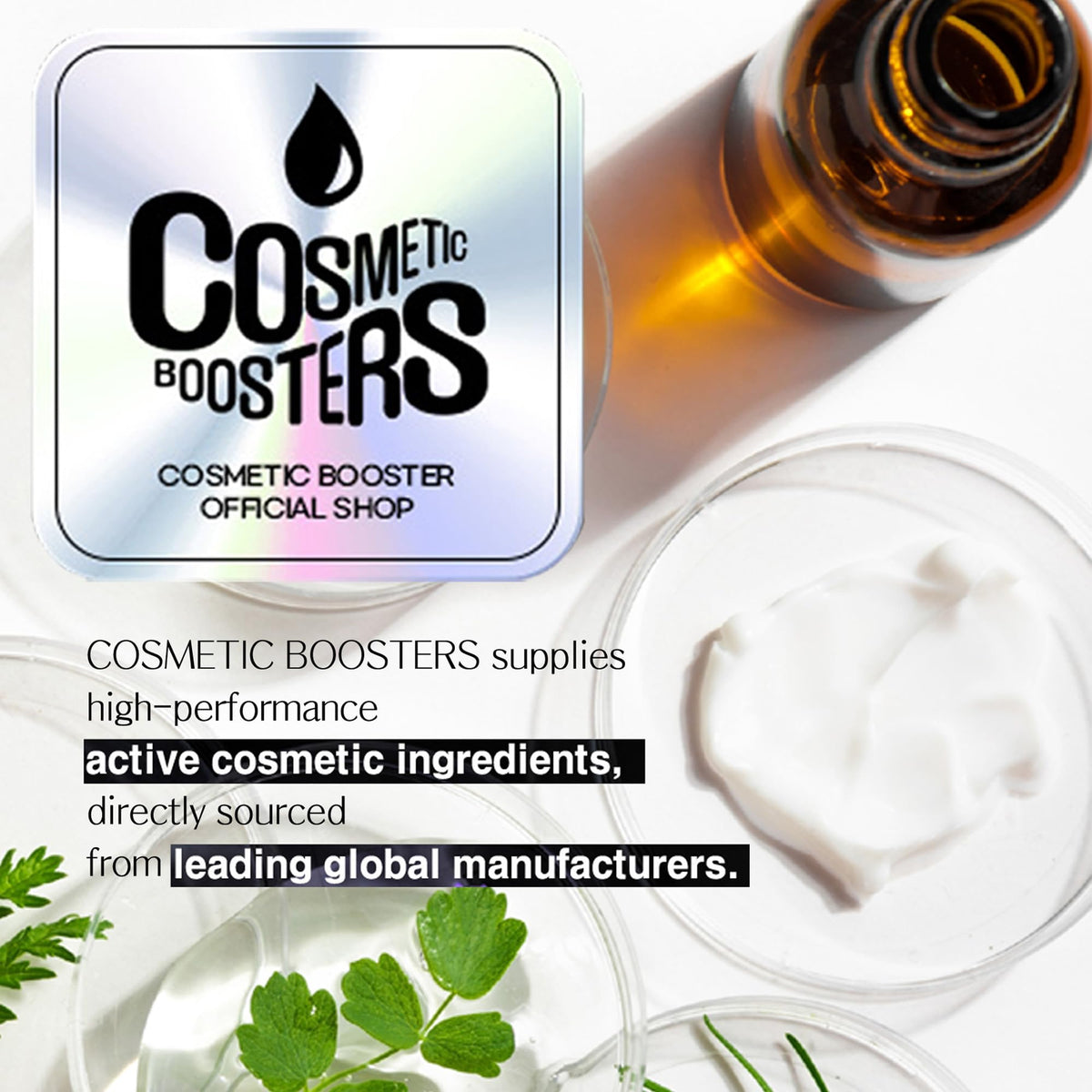 COSMETIC BOOSTERS dropper dispensing Volufiline into a small glass bottle for precise dosing