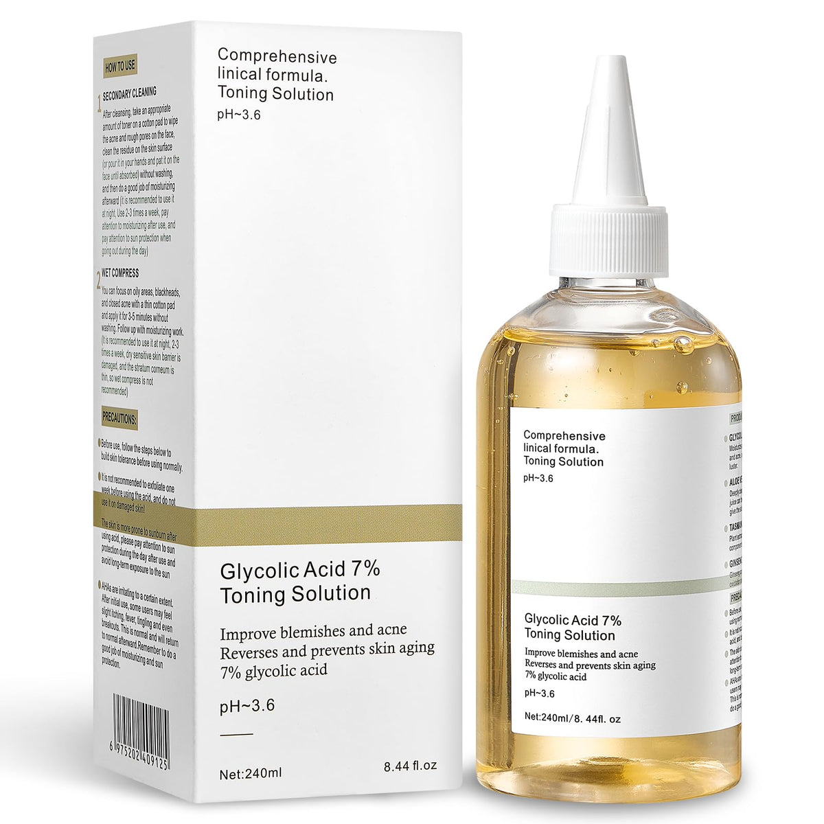 COSMOO front bottle 240ml showing label and clear toner for quick product ID and benefits
