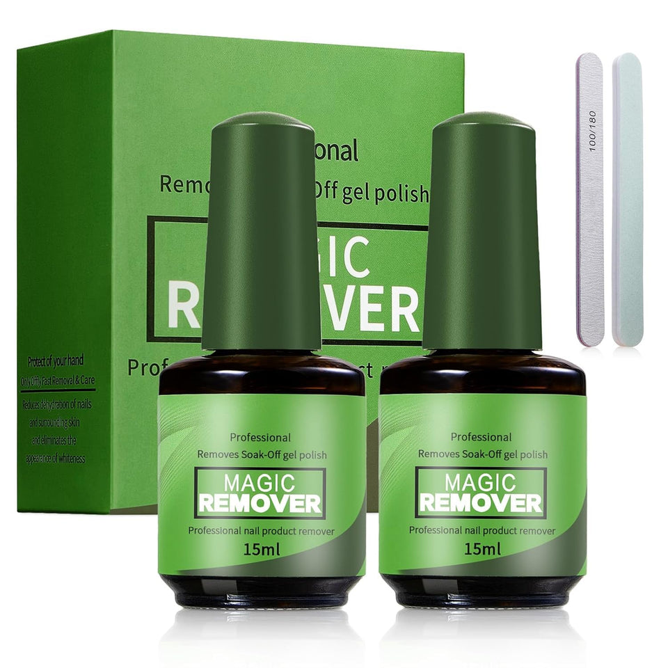 COSMOO front packaging showing two 15ml bottles and quick removal benefit