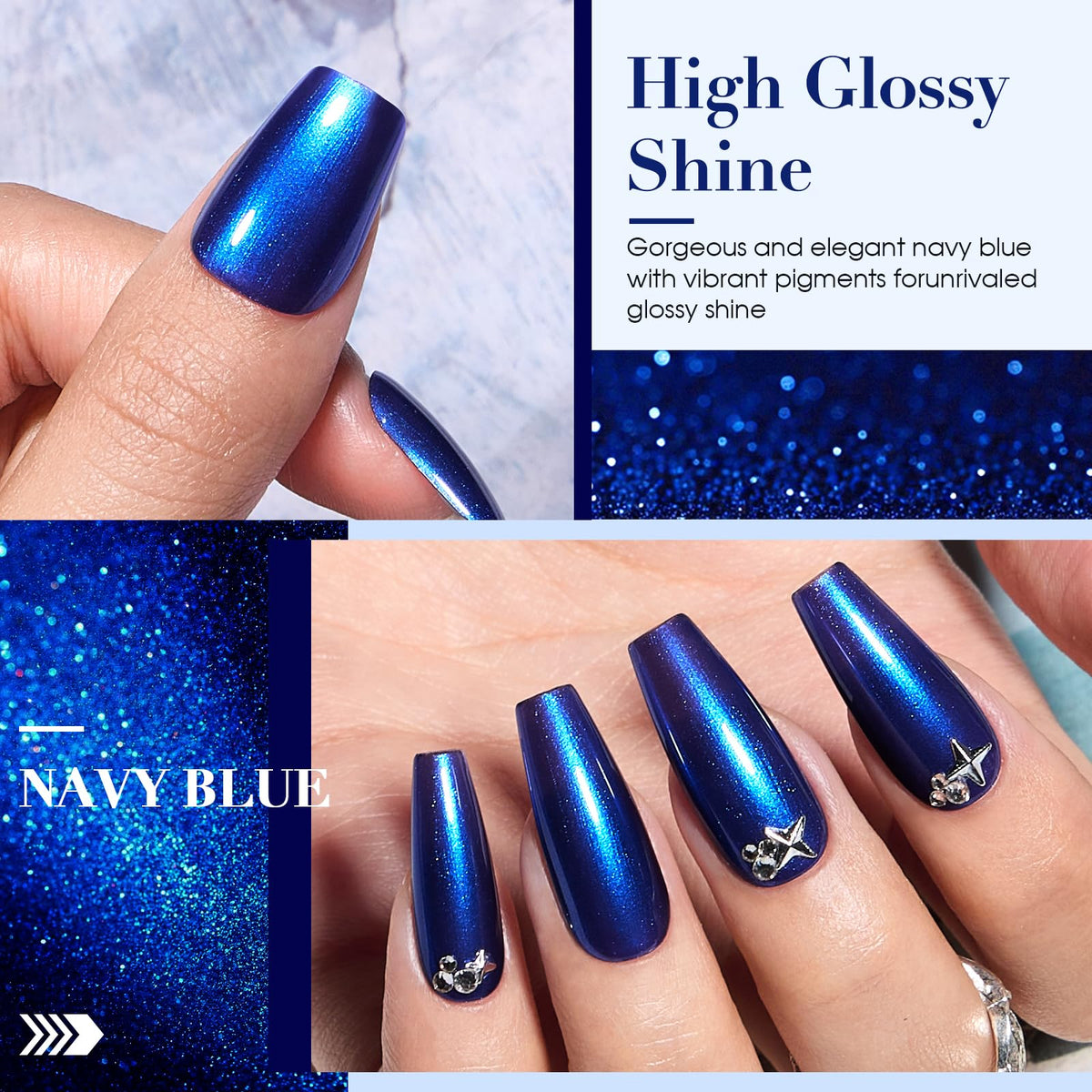 COSMOO brush stroke of cobalt blue polish highlighting smooth, quick-dry texture