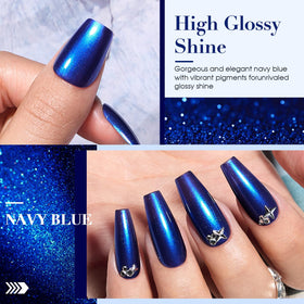 COSMOO brush stroke of cobalt blue polish highlighting smooth, quick-dry texture