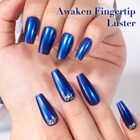 COSMOO swatch painted on hand showing reflective cobalt color and wear appeal