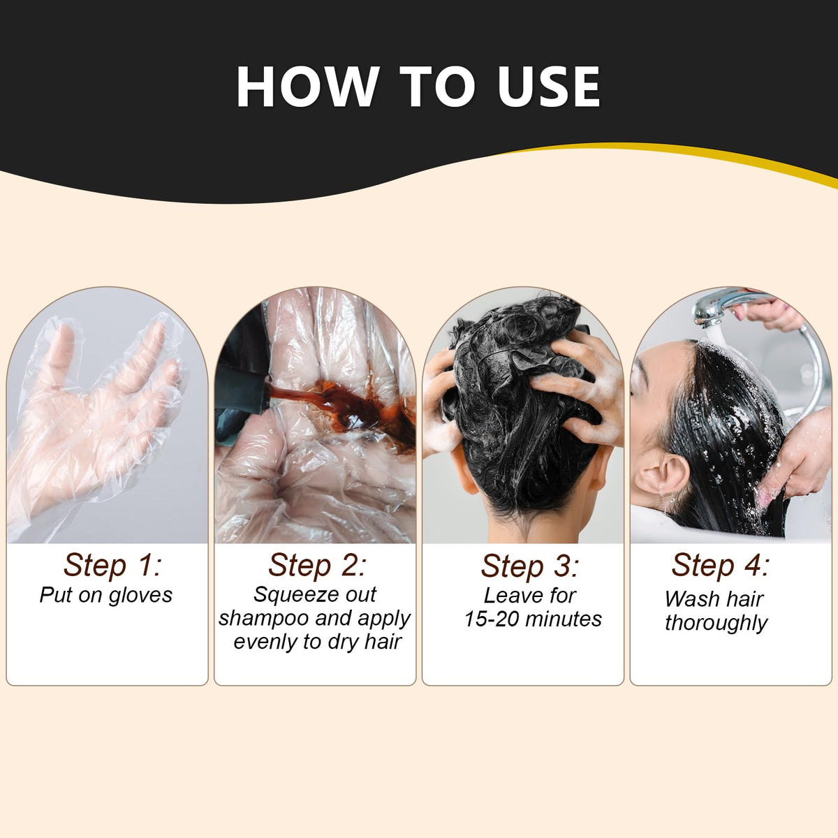 Person applying COSMTEK with gloves demonstrating easy at-home black dye use