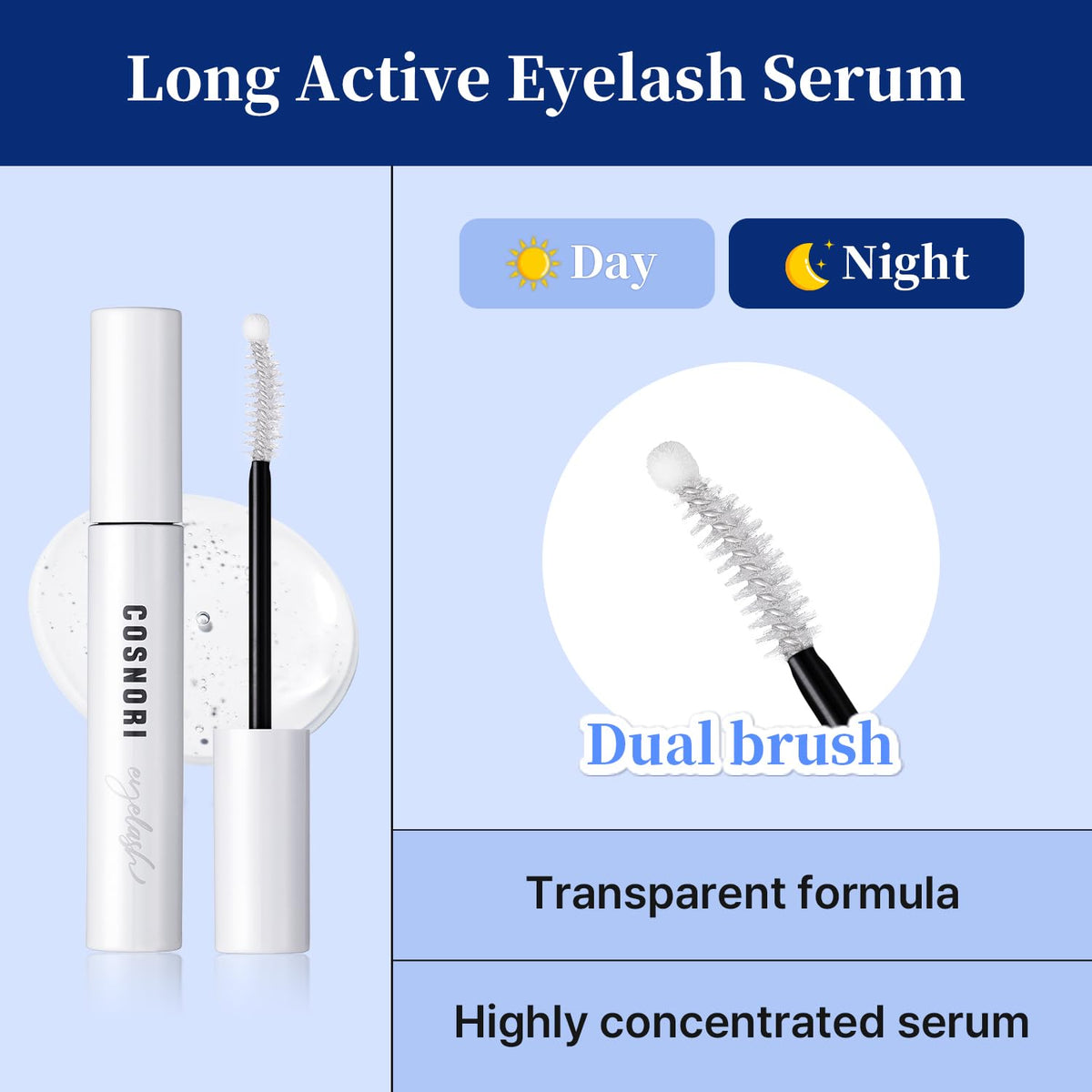COSNORI ball tip placing serum at lash roots, targets nourishing roots