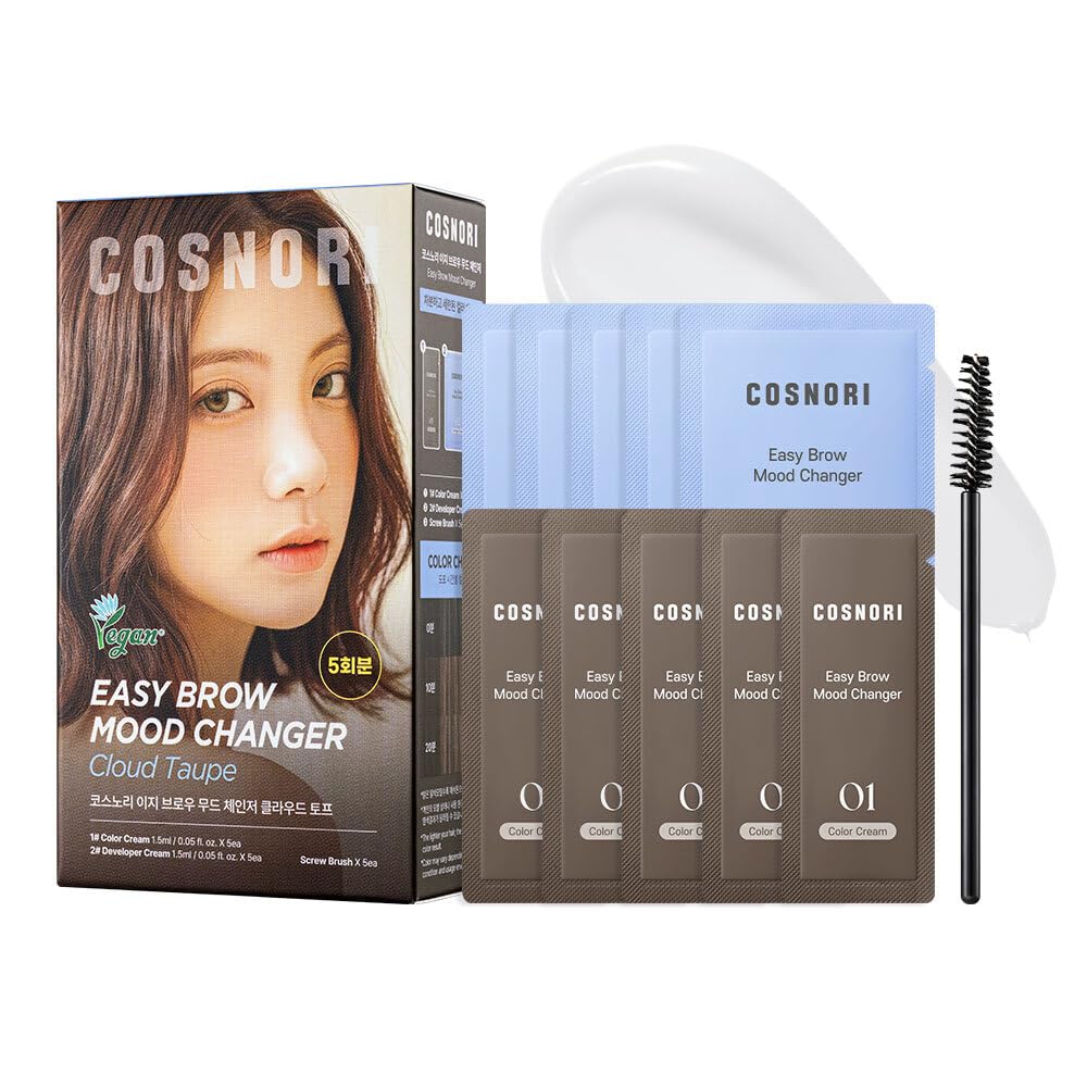 COSNORI front packaging of Cloud Taupe brow tint kit shows five single-use sets and brand